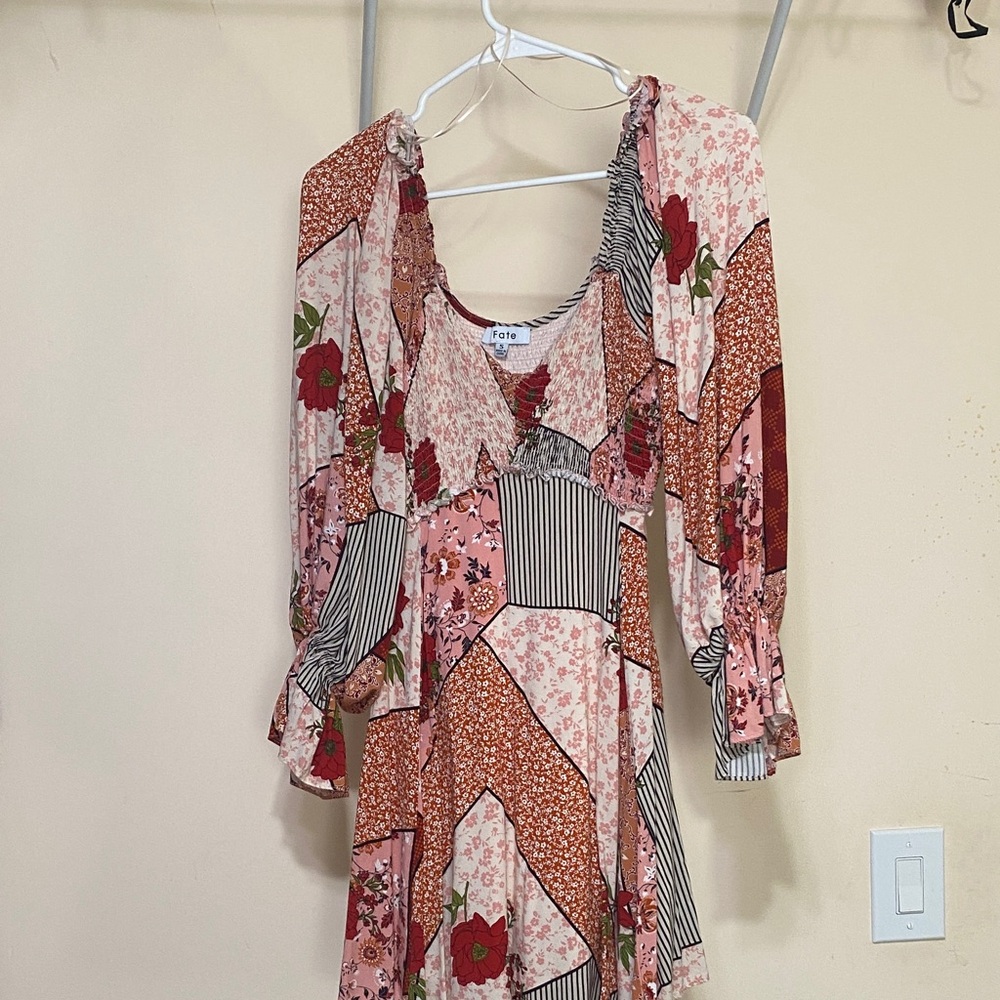 Fate Multicolor Patchwork Long Sleeve Dress